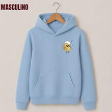 Couple's Hoodie, Lovers, Pizza Print, Complementary, Soft Fabric, Warm Winter, Special Collection, Cute, Romance, Love - 男-淡藍色 - 查看 1