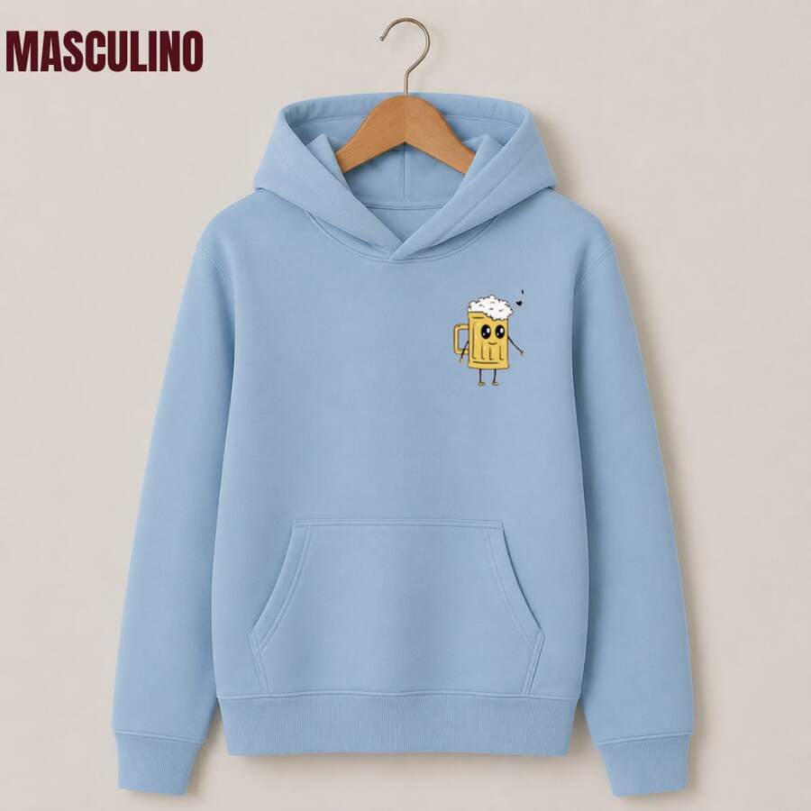 Couple's Hoodie, Lovers, Pizza Print, Complementary, Soft Fabric, Warm Winter, Special Collection, Cute, Romance, Love - 男-淡藍色 - 查看 1