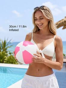 1pc Pink & White Inflatable Beach Ball, 40cm Before Inflation, 30cm After Inflation, Macaron Color Summer Beach Party Favor, Pool Party Decoration, Birthday Party Decor, Bachelorette Party Picnic Outdoor Water Play Accessory - Pink and White Inflatable Beach Balls - View 4