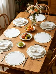 1-4pcs Red & White Contrast Color Placemats, French Luxury Linen Wavy Edge Waterproof Heat-Resistant Table Mats, Home Holiday Table Decor - Multicolor - View 9
