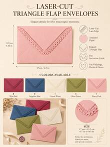 10pcs Vintage Lace Carved Edge Colorful Envelopes, Elegant For Invitations, Cards, Weddings - Hollowed-out Edges - View 4