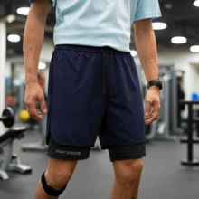 Letter Printed Athletic Shorts For Men, 1pc Quick-Dry 3-Inch Shorts With Inner Lining, Elastic Casual Sports Running Pants Summer - Blue - View 1