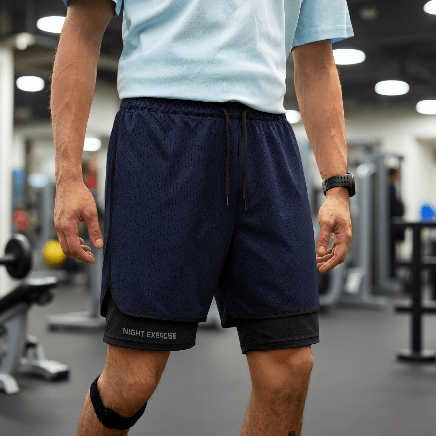 Letter Printed Athletic Shorts For Men, 1pc Quick-Dry 3-Inch Shorts With Inner Lining, Elastic Casual Sports Running Pants Summer - Blue - View 1