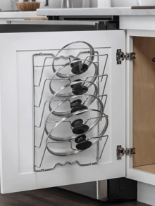 Cabinet Door Or Storage Wall Pot Lid Organizer - Pot And Lid Storage Rack - Glass And Metal Pot Lid Organizer, Kitchen Cabinet Storage Solution - Multicolor - View 3