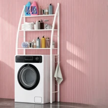 1 Pieza Estante para Lavadora, Estructura Curva Estable, Fuerte Capacidad de Carga, Fácil de Limpiar, Almacenamiento Separado para Suministros de Lavandería, Toallas y Otros Artículos, Disponible en Dos Colores Negro y Blanco - Multicolor - Ver 2