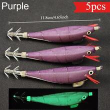 Avlcoaky 5pcs Horizontal Squid Jig Egi Set 11.8cm Luminous Wood Shrimp Fishing Lures UV Sea Cuttlefish Octopus Saltwater Shrimp Jigs - Multicolor - View 8