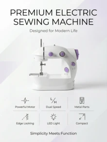 Beginner Multifunctional Mini Sewing Machine, Desktop Overlock & Thick Fabric Sewing, Automatic Thread Winding, Double Thread Sewing, Lightweight And Easy To Use, Suitable For Clothes, Pet Clothing & Handmade Crafts - Mauve Purple - View 5