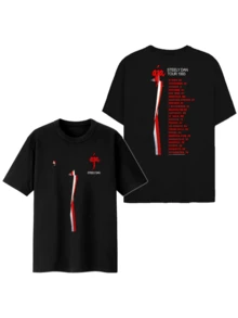 Tour gráfico con letras rojas y lista de ciudades simboliza pasión por la música en movimiento camiseta de hombre de doble cara moderna - Blanco - Ver 1