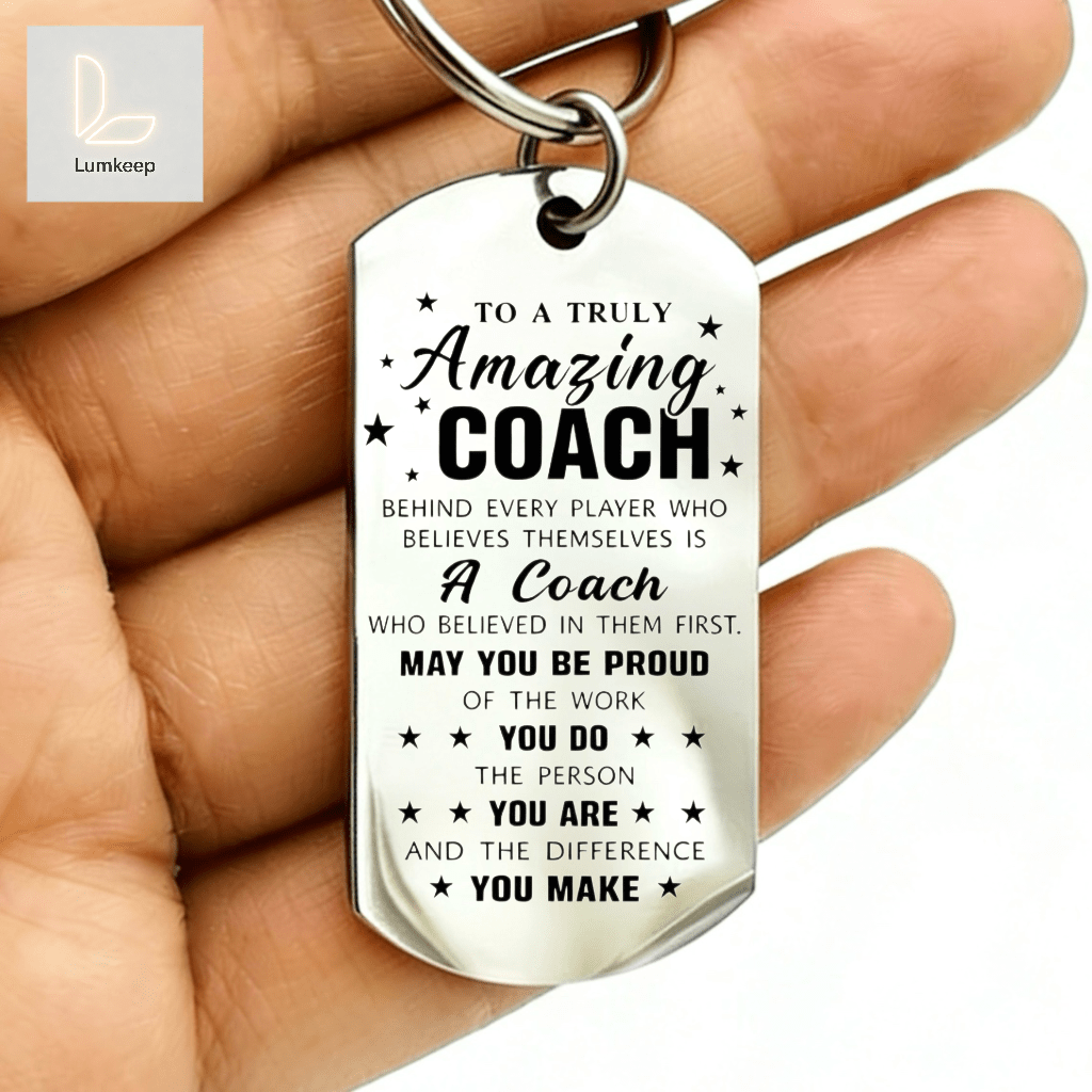 Inspirational Keychain – "To A Truly Amazing " Stainless Steel Dog Tag | Motivational Sports Jewelry For Female Coaches, Mentors | Perfect Appreciation Gift For End Of Season, Retirement, Thank You Present, Teacher's Day Or Birthday