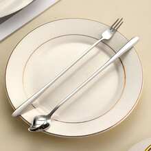 304 Stainless Steel Stirring Spoon, Long Handle Bar Spoon, Ice Spoon & Fork, Creative Leaf-Shaped Spoon & Fork, Mango Spoon & Fork, Honey And Dessert Spoon & Fork - Multicolor - View 8