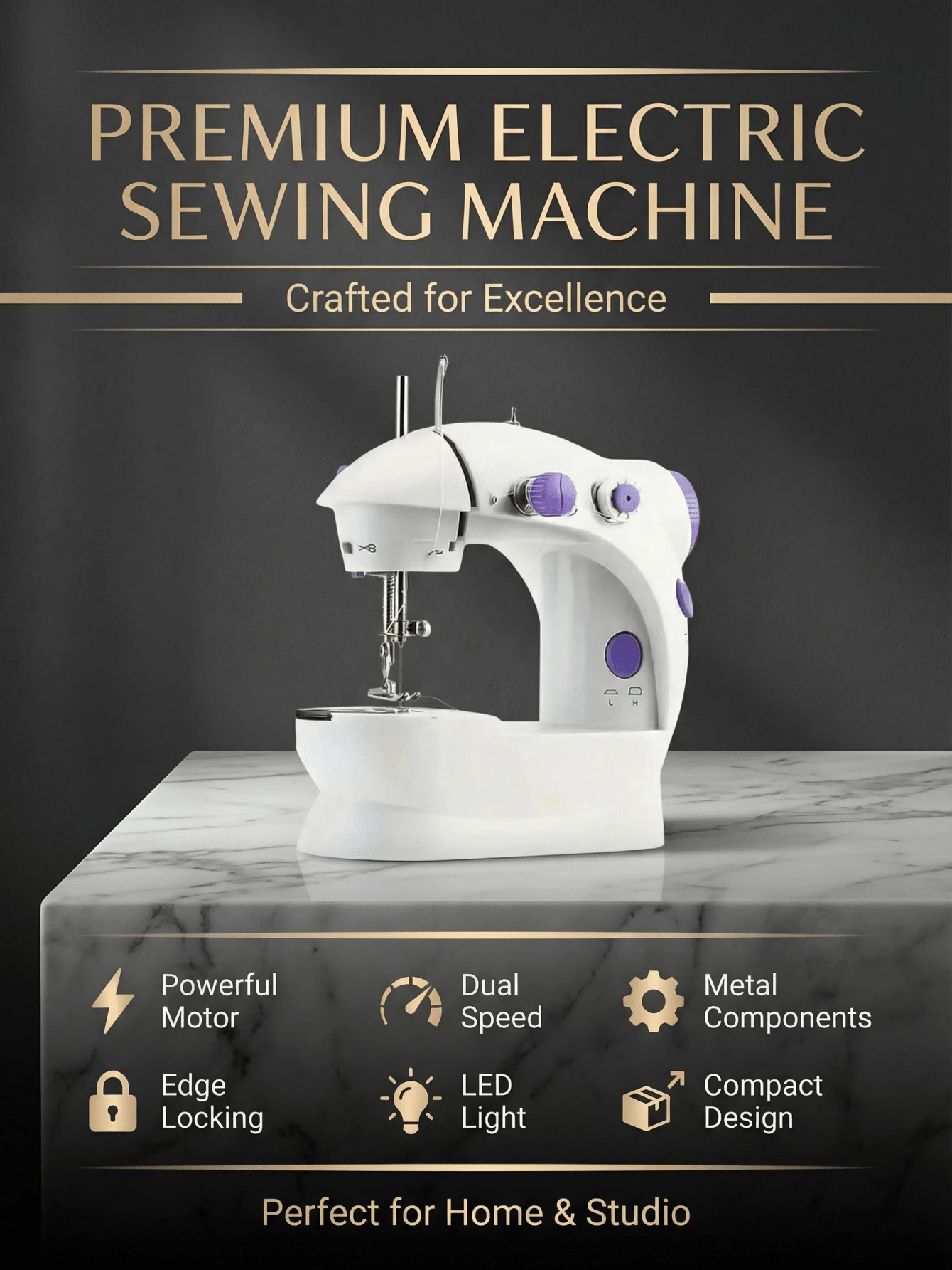 SOKANY Beginner Mini Electric Sewing Machine, Multi-Function, Desktop Overlock, Automatic Threading, 2-Line, Suitable For Clothes/Dolls/Pets/Handicrafts, Simple, Suitable For Beginners And Enthusiasts. - Mauve Purple - View 1