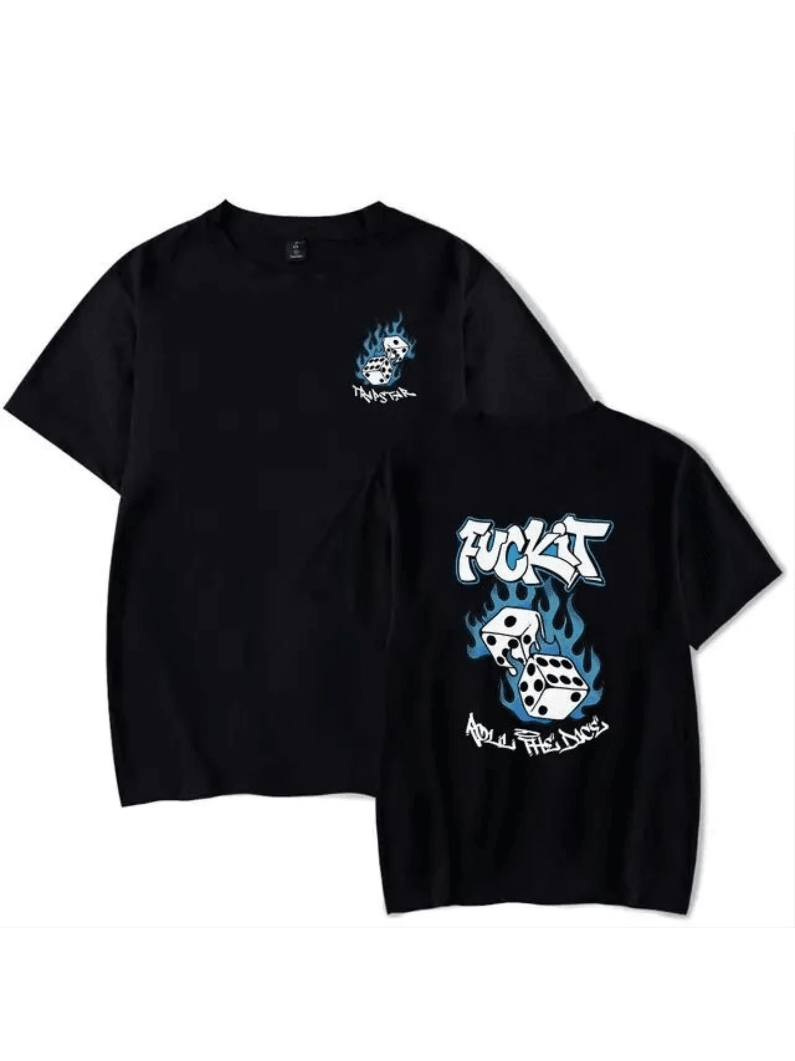 Fiery Blue Dice Symbolize Risk And A Passion For Defying Fate. Men's T-Shirt With A Modern And Comfortable Double Print. - Black - View 1