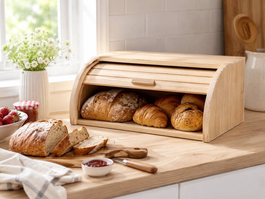 U HOME - Panera de Madera con Tapa, Fabricado en Madera Natural - Natural - Ver 1
