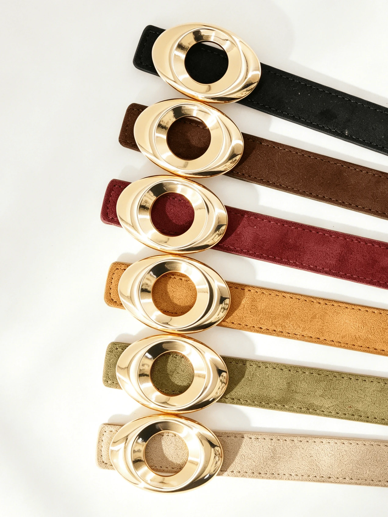 Women's Suede Belt, Multi-Color Gold Oval Metal Buckle, Versatile Decorative Belt, Suitable For Jeans And Dresses, Vintage Bordeaux Burgundy And Dark Brown - A - View 1