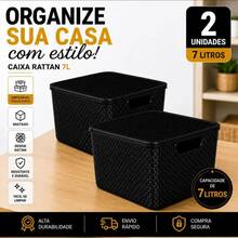 Kit Com 2 Caixas Cestos Organizadores Rattan Com Tampa 7L - Visão 2