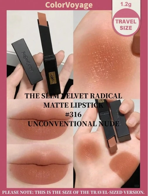 Travel Size - 1.2g - #316/#312: YSL Slim Matte Lipstick, Velvet Matte Texture, Warm Red Pear Tone, Luxurious Elegant, Suitable For Daily Commute - #316 - View 1