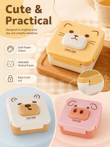 Cartoon Animal Compartment Lunch Box, PP Plastic, Lightweight And Airtight, Portable Size, Microwave , Ideal For Students Commuting, Picnics, Spring Outings, And Holiday Meal Preparation.University Essentials - Multicolor - View 10