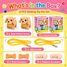 2PCS Cute Walking Toy Dogs With Leashes, Interactive Barking & Tail Wagging Plush Puppies, Soft Electronic Pet Toy Gift For Kids - Brown - View 4
