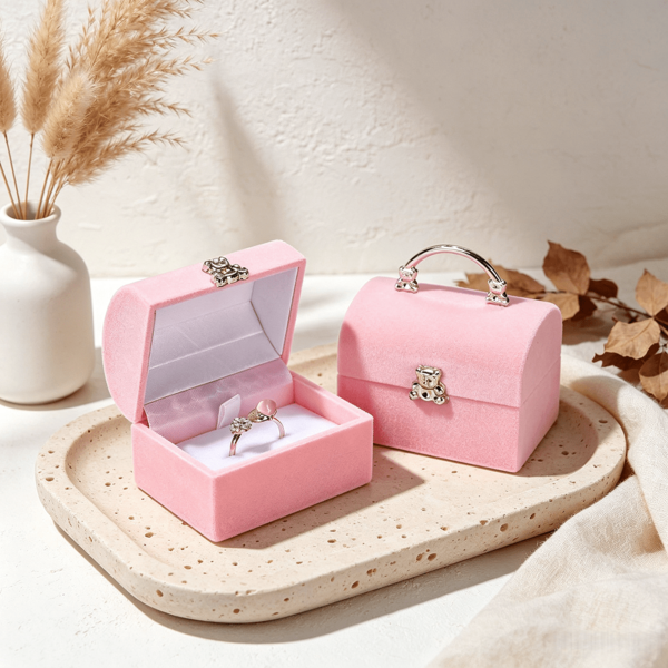 Exquisite Flocked Handbag Jewelry Box, For Ring And Earring Storage, Multifunctional Daily Accessory, Thoughtful Gift For Friends