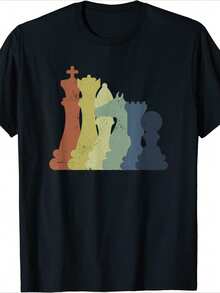 Chess Pieces In Colors That Symbolize Strategy, Wisdom And Balance. Modern, Comfortable, Casual Men's T-Shirt. - Black - View 1