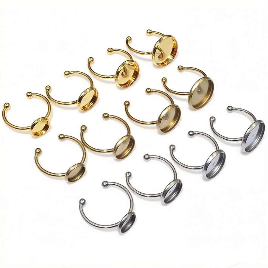 6pcs 6-25mm Inner Size Stainless Steel Adjustable Ring Blank Base Tray Fit 6-20mm Glass Cabochons DIY Rings Settings Accessories - Silver Gray - View 1