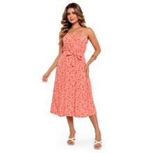 Women's Long Strap Dress | Crepe With Elastec L Flower I Off The Shoulder. - Coral Orange - View 6