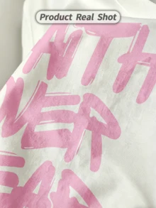Men's Summer Casual Soft Round Neck Short Sleeve-Shirt,Pink Faith Over Fear Graffiti Style Bible Verse Print Graphic Is Suitable Daily Wear. - White - View 2