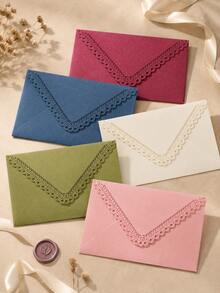 10pcs Vintage Lace Carved Edge Colorful Envelopes, Elegant For Invitations, Cards, Weddings - Hollowed-out Edges - View 3
