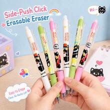 6/12pcs Black Cat Design Retractable 0.5Mm Erasable Gel Pens,Blue Ink,Comfortable Grip, Quick-Drying,Back To School Supplies Essentials - Multicolor - View 2