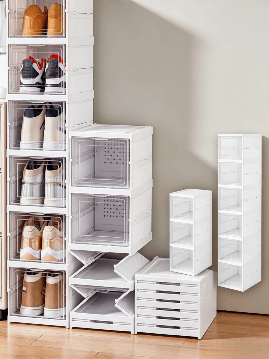 1pc Pre-Assembled Foldable Shoe Cabinet, Transparent Dust-Proof Shoe Boxes, Large-Capacity Shoe Storage Containers, Stackable, Available In Multiple Sizes. - Multicolor - View 1
