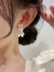 10pcs/Set Flower Rabbit Water Drop Minimalist Geometric Stud Earrings, Fresh Elegant Student Earrings - White - View 3