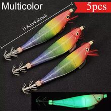 Avlcoaky 5pcs Horizontal Squid Jig Egi Set 11.8cm Luminous Wood Shrimp Fishing Lures UV Sea Cuttlefish Octopus Saltwater Shrimp Jigs - Multicolor - View 9