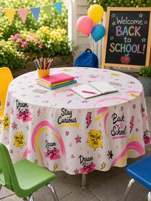 1pc-Back To School Table Cover Inspirational Rainbow Star Motivational Words Tablecloth, Welcome Back Student First Day Of School Decor Rectangular Round Table Cloth Classroom Teacher Desk Back To School Party Decoration - Multicolor - View 14