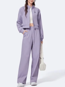 CAMEL CROWN Women's Spring/Autumn New Cotton Casual Jacket & Pants Set, Stand Collar Sweatshirt Sportswear 2 Pieces Set - Waffle Purple - View 1