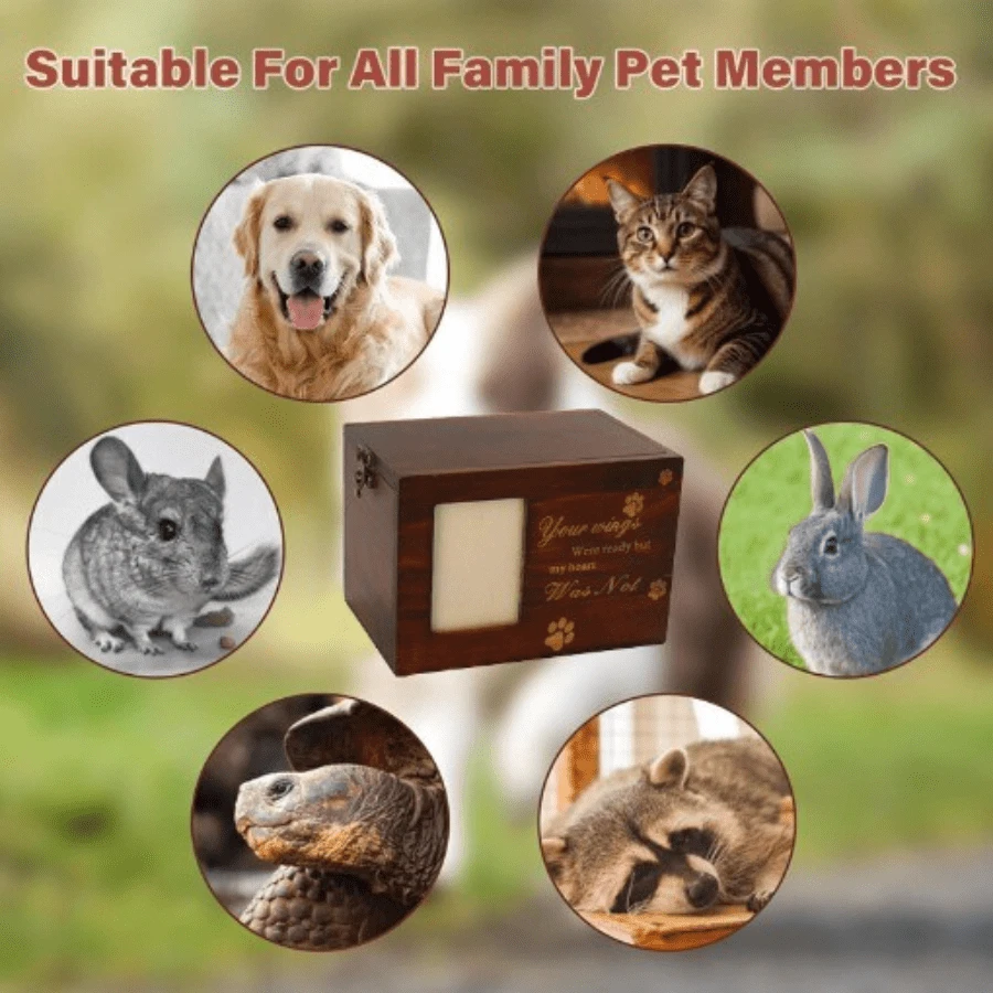 Wooden Pet Memorial Urn Box With Photo Frame, Keepsake Box For Cat And Dog Ashes - 預設 - 查看 1