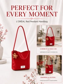 L’Oreal Paris L'Oreal 紅色吊飾手提包 8.5*8.5cm，花朵吊飾，柔軟布料，內部空間大，輕巧易清潔，適合個人使用與送禮 - 紅色 - 查看 9