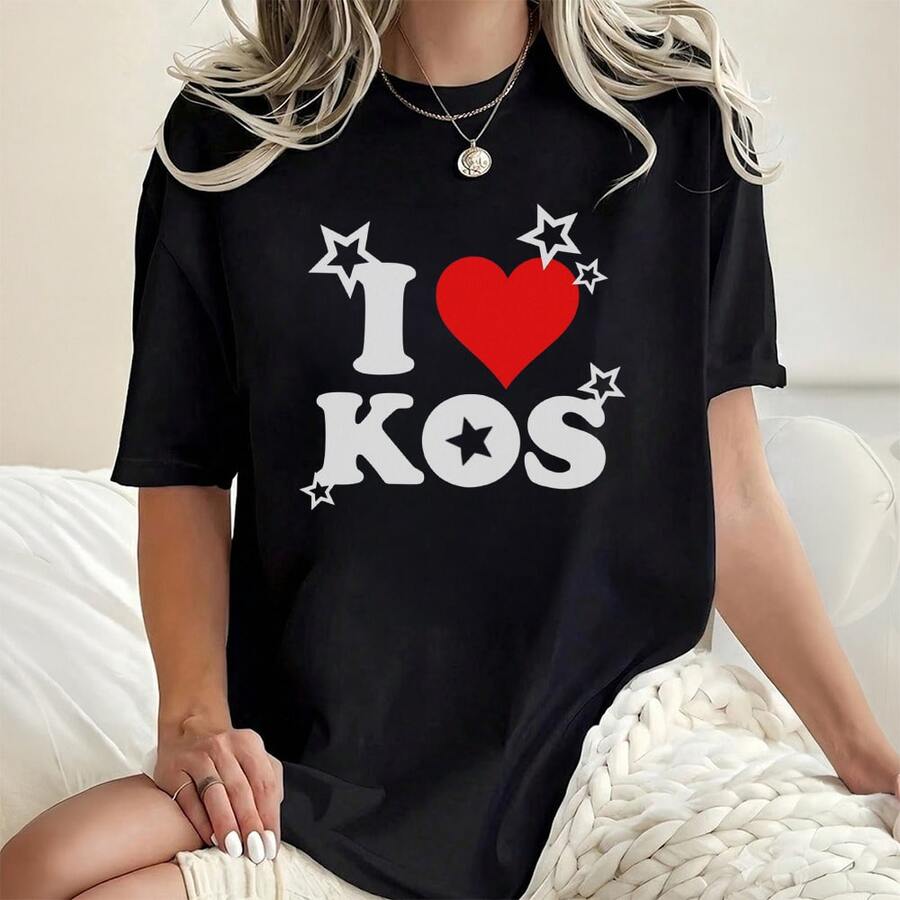 Black T-Shirt With Red Heart Print And White Letters With Stars, Retro Graphic Style And Youthful Look, Short Sleeve, Round Neck, Casual T-Shirt For Women For Everyday Use - 黑色 - 查看 1