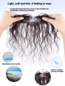10 Inch Invisible Seamless Hair Topper With Wavy Curls, 12*5cm Handmade Heart-Shaped Net, Bangs On Top, For Adding Volume And Covering Hair Thinning. Long Curly Wig, Natural Invisible Coverage For Gray Hair, With Hair Band And Hair Accessories - Multicolor - View 6
