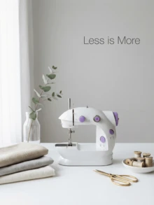 Beginner Multifunctional Mini Sewing Machine, Desktop Overlock & Thick Fabric Sewing, Automatic Thread Winding, Double Thread Sewing, Lightweight And Easy To Use, Suitable For Clothes, Pet Clothing & Handmade Crafts - Mauve Purple - View 3