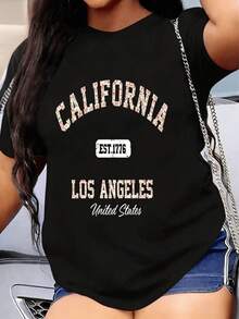 Floral Text With Lettering Celebrating The Free Spirit Of California And Los Angeles With Positive Energy, Modern Women's T-Shirt - 黑色 - 查看 1