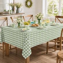 1/6/12pcs - 137*274cm Sage Green & White Plastic Plaid Tablecloth, Decorative Disposable Sage Green Plaid Tablecloth, Rectangular Party Tablecloth, Suitable For Picnic, Farm, Birthday, Wedding - Green Rat Tail - View 7