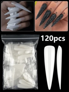 120pcs/Pack Extra Long Pointed Nail Tips, Transparent Full Coverage Fake Nails, Acrylic Artificial Nails, Long-Lasting Wear, Easy Application - 無色 - 查看 9