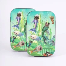 1個錫製小金屬盒，附蓋金屬盒，印有貓咪抓魚圖案，便攜收納盒，居家裝飾，節日禮物 - 查看 10