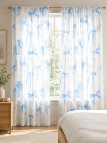 2pcs Sweet Style Pink Bow Print Filter Curtains, Privacy Protection Polyester Curtains, Suitable For Bedroom And Living Room - Multicolor 2 - View 6