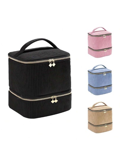 Corduroy Nail Polish Storage Box & Nail Lamp Box, Nail Set Storage Box Can Hold 30 Bottles (15ml - 0.5 Fl Oz) Of Nail Polish, Portable Nail Polish Box With Nail Tool Storage Compartment