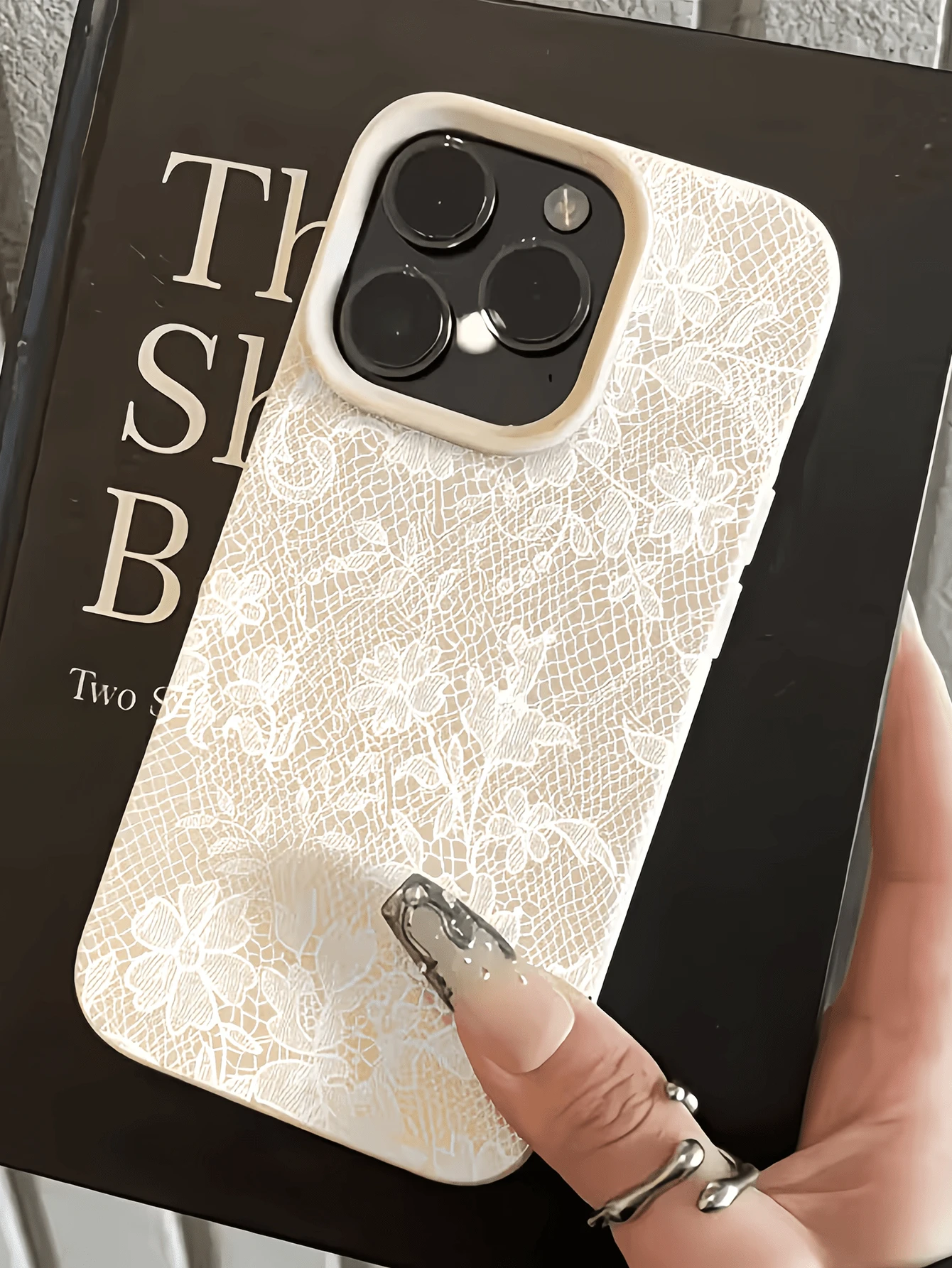 1pc White Textured Lace Minimalist Anti-Drop Soft TPU Fashion Phone Case Full Coverage Anti-Stain Protective Shell Compatible With Apple 17 16 15 14 13 12 11 Pro Max Air And Series - Multicolor - View 1