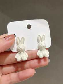 10pcs/Set Flower Rabbit Water Drop Minimalist Geometric Stud Earrings, Fresh Elegant Student Earrings - White - View 4