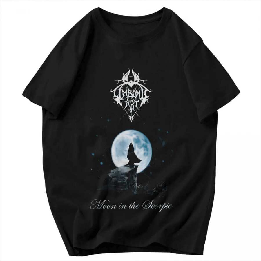 Camisetas gráficas para hombres Limbonic Art - Moon In The Scorpio Gráfico único de Y2K Cuello redondo unisex Ropa gráfica Camisetas - Negro - Ver 1