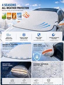 Pare-soleil de pare-brise avant de voiture, pare-soleil de pare-brise extérieur avec protection UV, rideau de soleil isolant thermique, couverture magnétique contre la neige, le givre et la glace, couverture de rétroviseur, imperméable et pliable toutes saisons, convient aux SUV et berlines, accessoires extérieurs de voiture - A - Voir 4