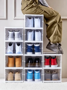 1pc Pre-Assembled Foldable Shoe Cabinet, Transparent Dust-Proof Shoe Boxes, Large-Capacity Shoe Storage Containers, Stackable, Available In Multiple Sizes. - Multicolor - View 3